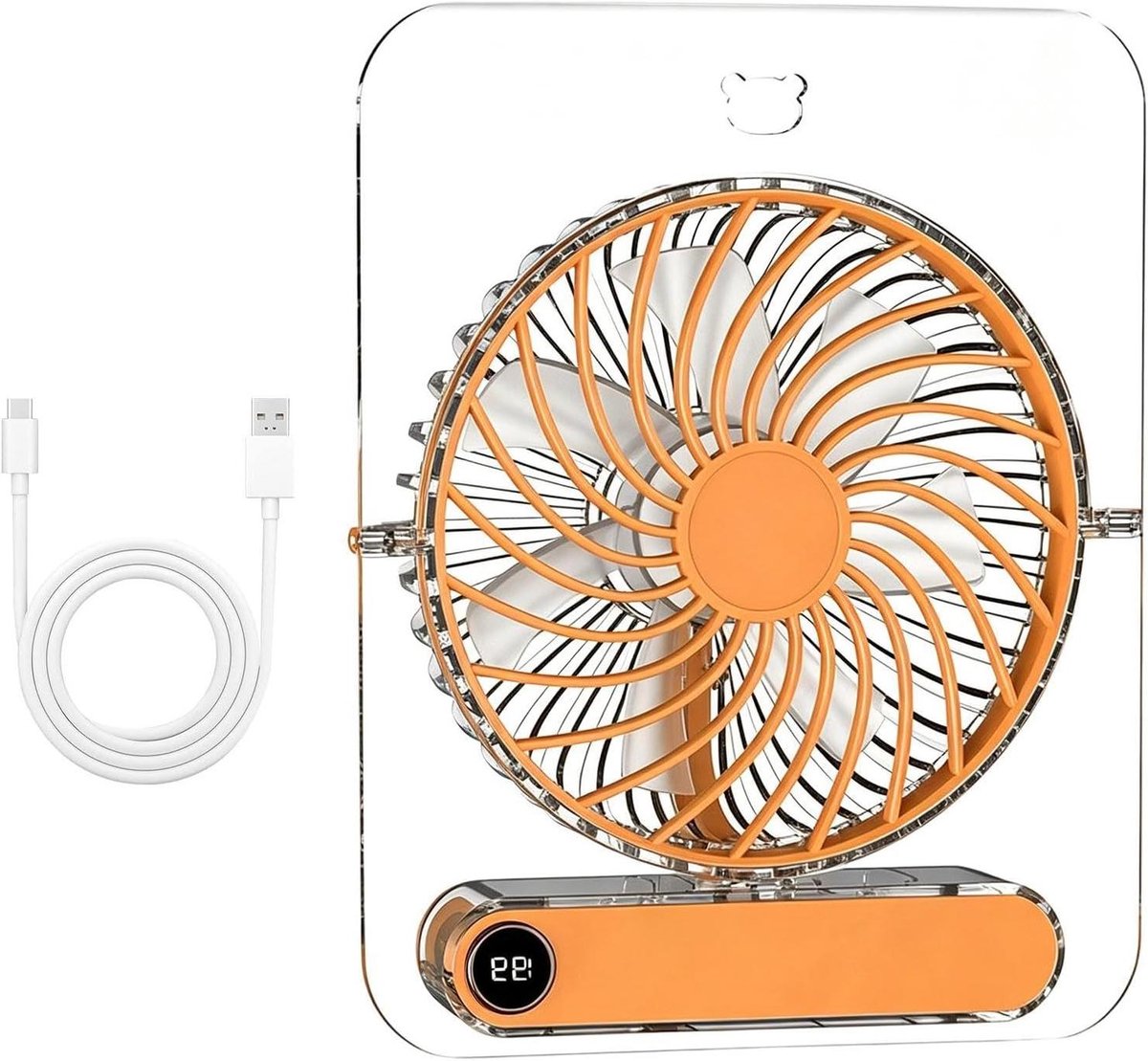 Draagbare Ventilator - Opvouwbare Fan - Reizen Buiten - 5 Snelheden Instelbaar - 4.2 x 15.1 x 4.2 cm - Oranje