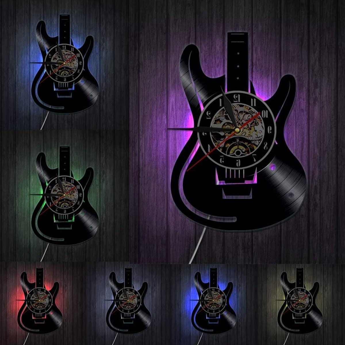 Guitar Instrument Themapaneel Klok met LED Nachtlampje, Perfecte Wandklok Cadeau voor Muziekliefhebbers en Gitaarfans