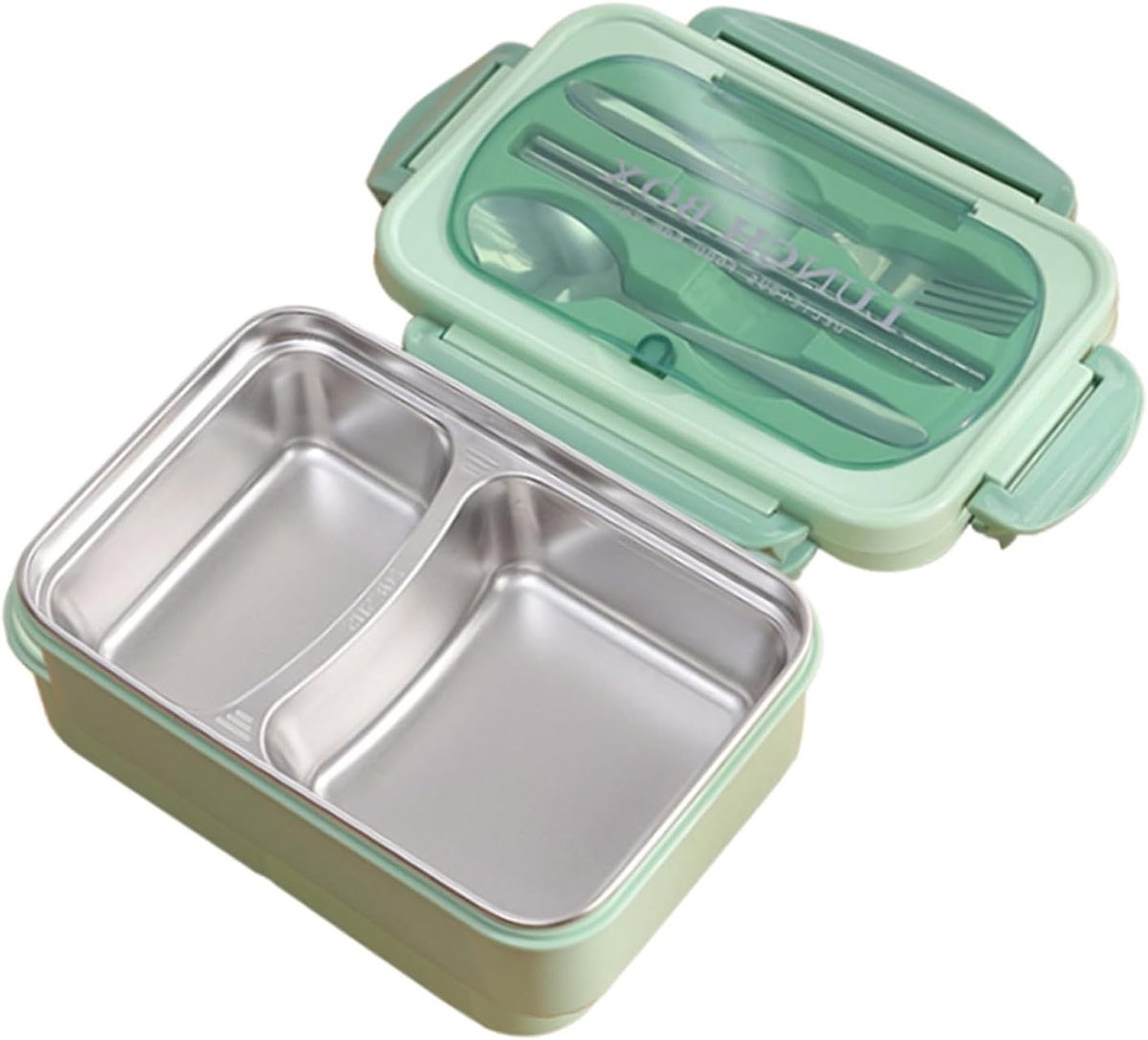 RVS Lunchbox met Lepel en Eetstokjes, Lekvrije Voedselcontainers voor School, Kantoor en Reizen, Duurzaam en Handig