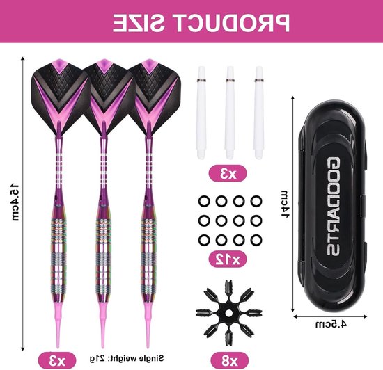 Set van 3 professionele darts met plastic punt, 21 g voor elektronische dartborden, inclusief opbergdoos en zachte dartvleugels — afbeelding 4
