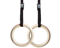carmdering - Gymnastiekringen - Houten Gymnastiekringen - Turnringen - Set van 2, massief hout, extra breed, 280 kg - Met verstelbare 5,1 m riemen - Binnendiameter 172 mm - Voor pull-ups, dips, push-ups en muscle-ups - Thuisgymnastiek