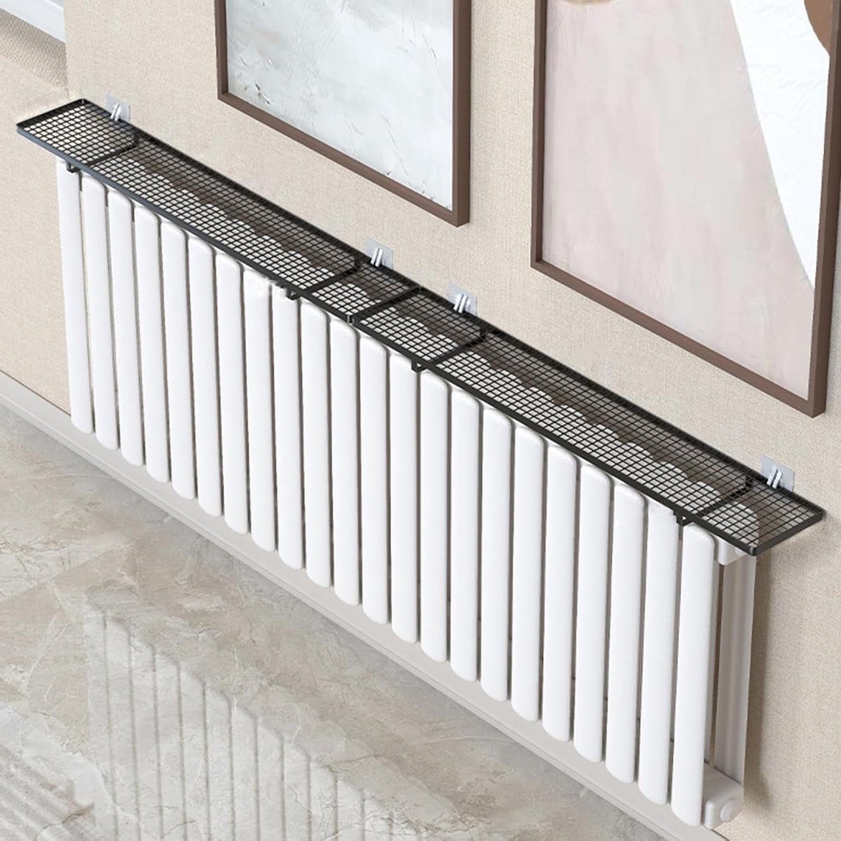 Metalen radiatorplank - Radiatorrek Sto-rek - Ruimte Organiseren - Rasterontwerp warmteafvoer - 4 inch B x 36 inch L - Zwart