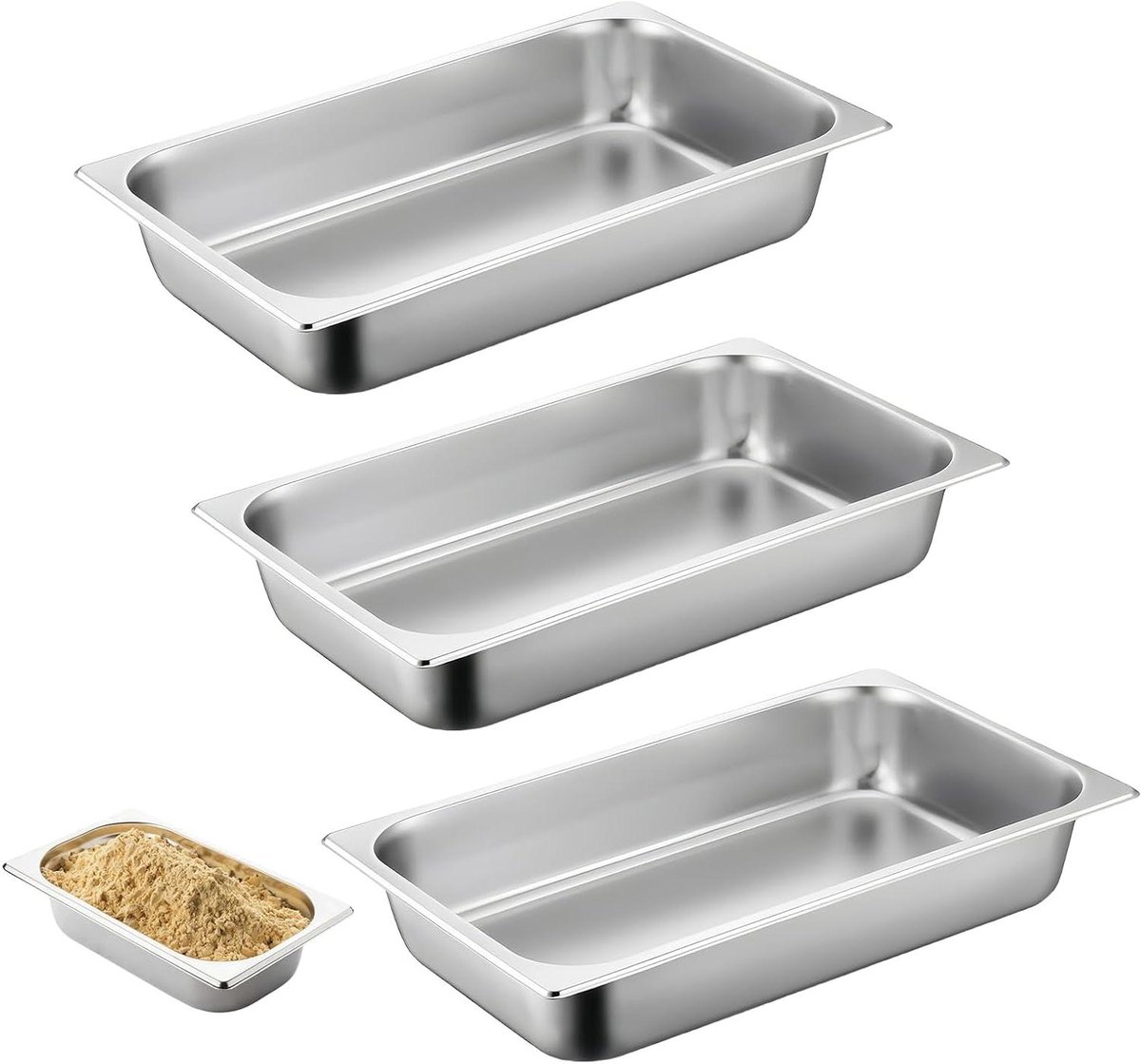 Roestvrijstalen Voedselcontainers - Ovenschalen RVS - Keukenwerkzaamheden - Smaakneutraal Materiaal - 325 x 175 x 65 cm - Zilver