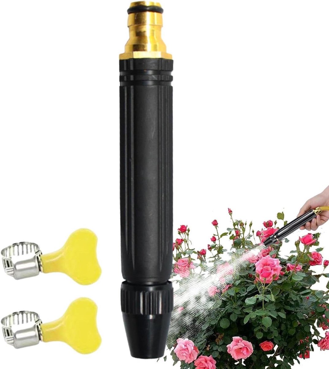 Hogedruksproeier - Krachtige sproeikop - Auto en tuin - Instelbaar en lekvrij - 30 x 30 x 170 mm - Zwart
