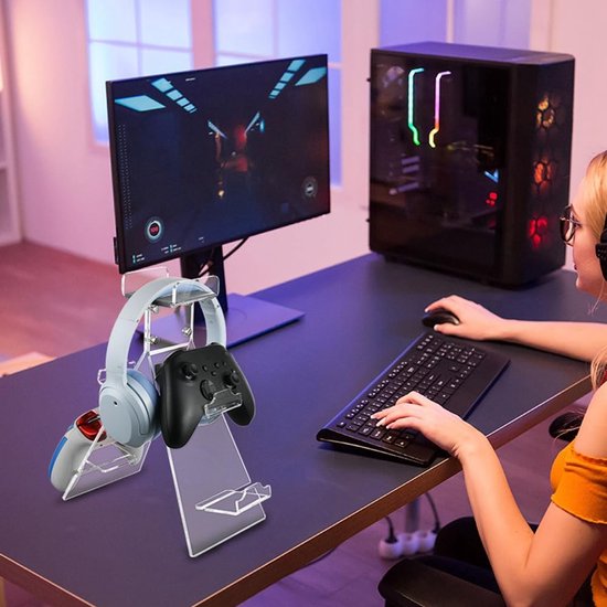 Controller en Hoofdtelefoonstandaard - Accessoirerek Desktop - Gaming Organisatie - Hoogtransparant Acryl - 30 cm - Zwart — afbeelding 2