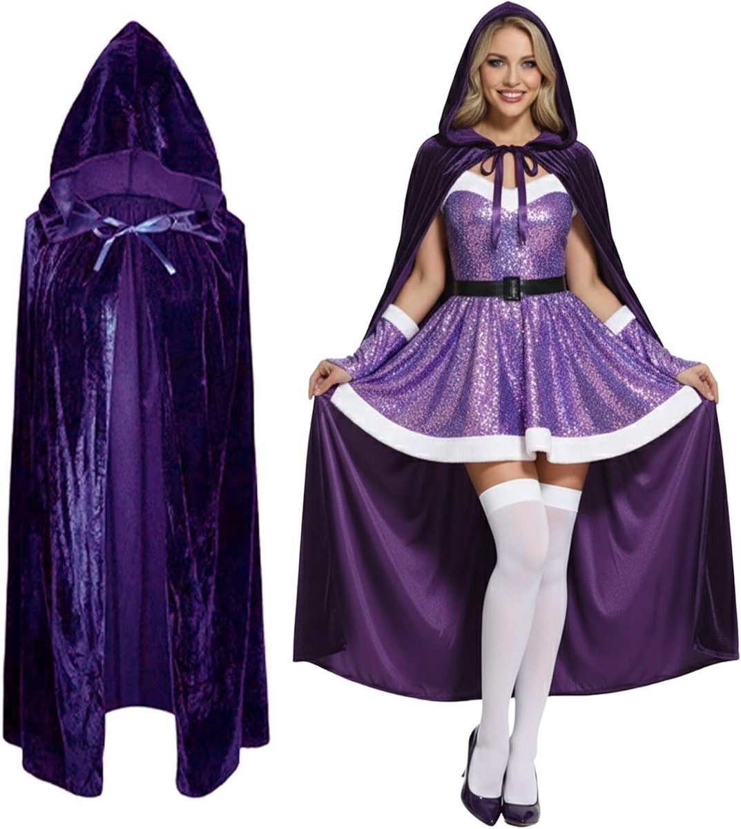 Unisex Velours Cape met Kap voor Volwassenen - Halloween Kostuum voor Heksen, Feest en Carnaval