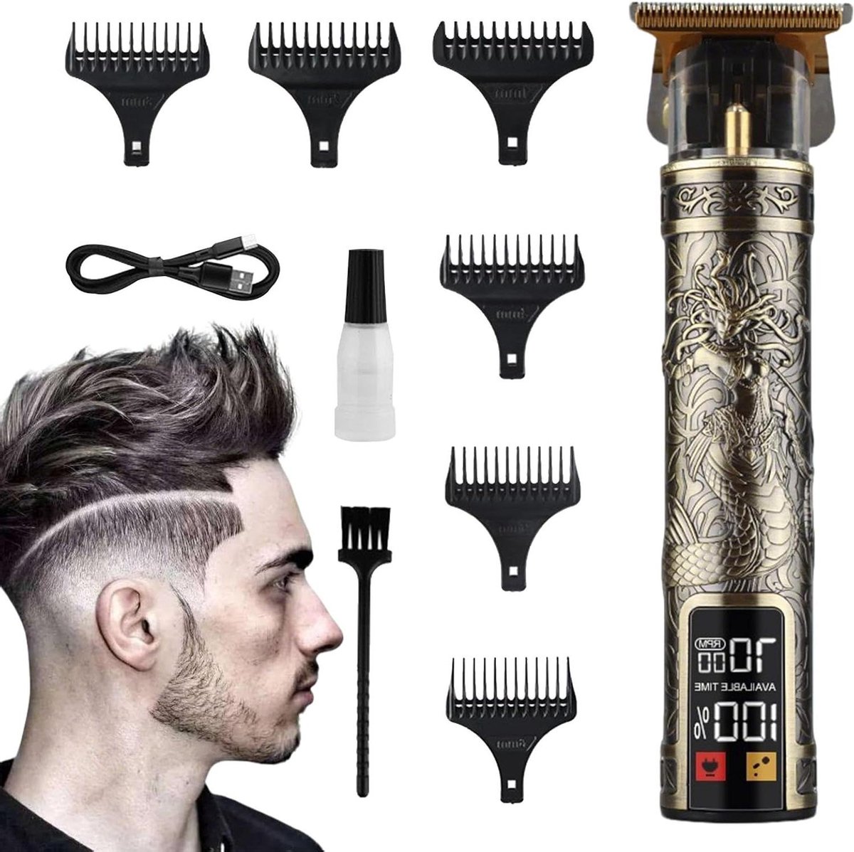 Haarknipper Mannen - Tondeuse Baardtrimmer - Thuis Knippen - Waterdicht Design - 15 cm - Groen
