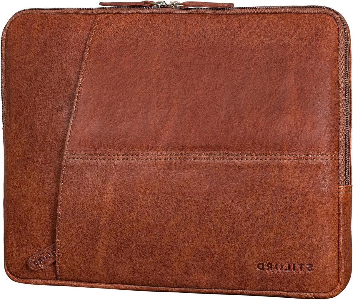 Laptoptas Leer - Documenten Etui - Zakelijk Onderweg - Gevoerd Hoofdvak - 38 x 3 x 28 cm - Zwart