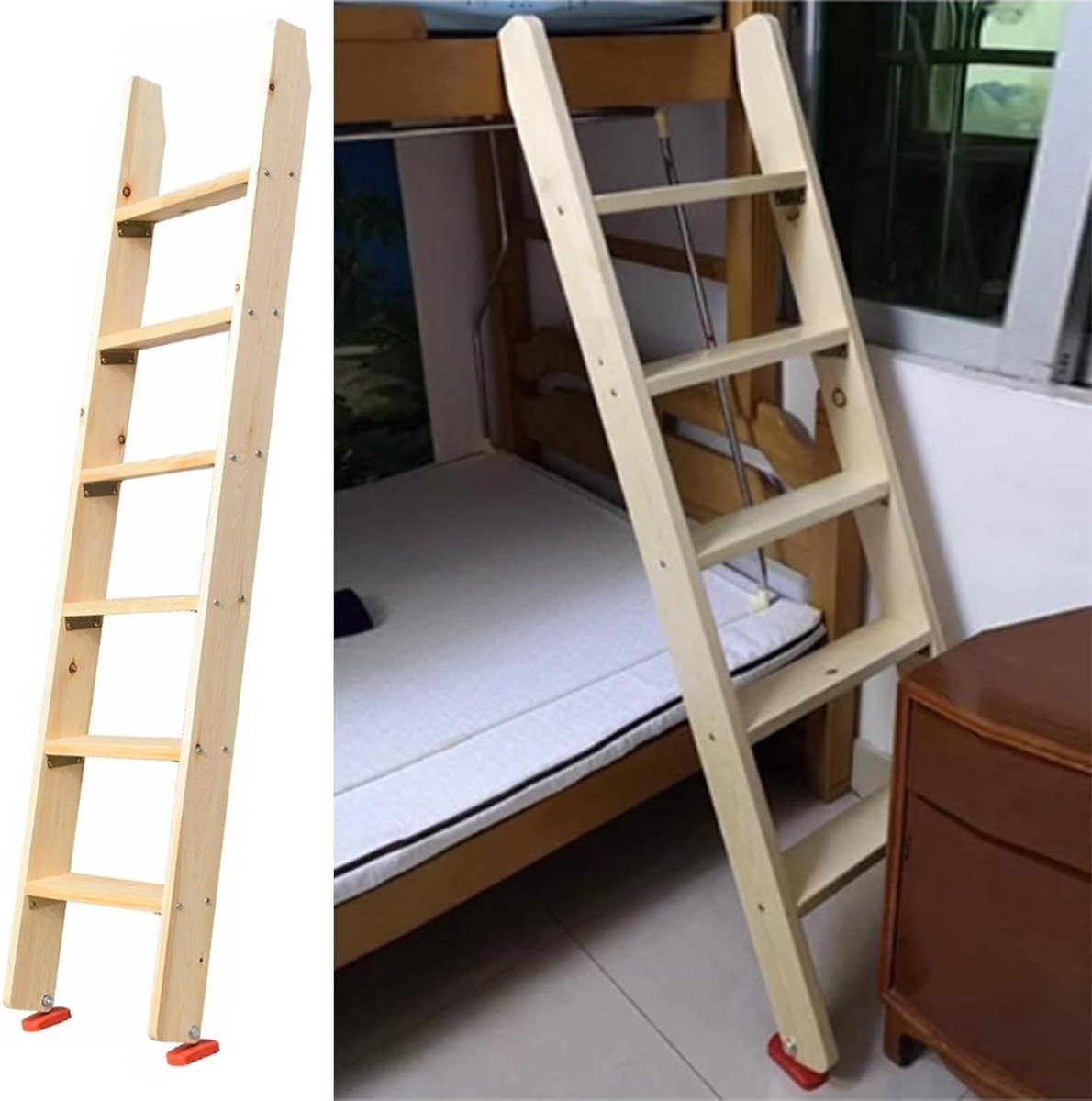Houten Stapelbed Ladder - Kinderladder Bed - Veilig Slapen - Extra Brede Treden - 140cm Hoog - Houtkleur