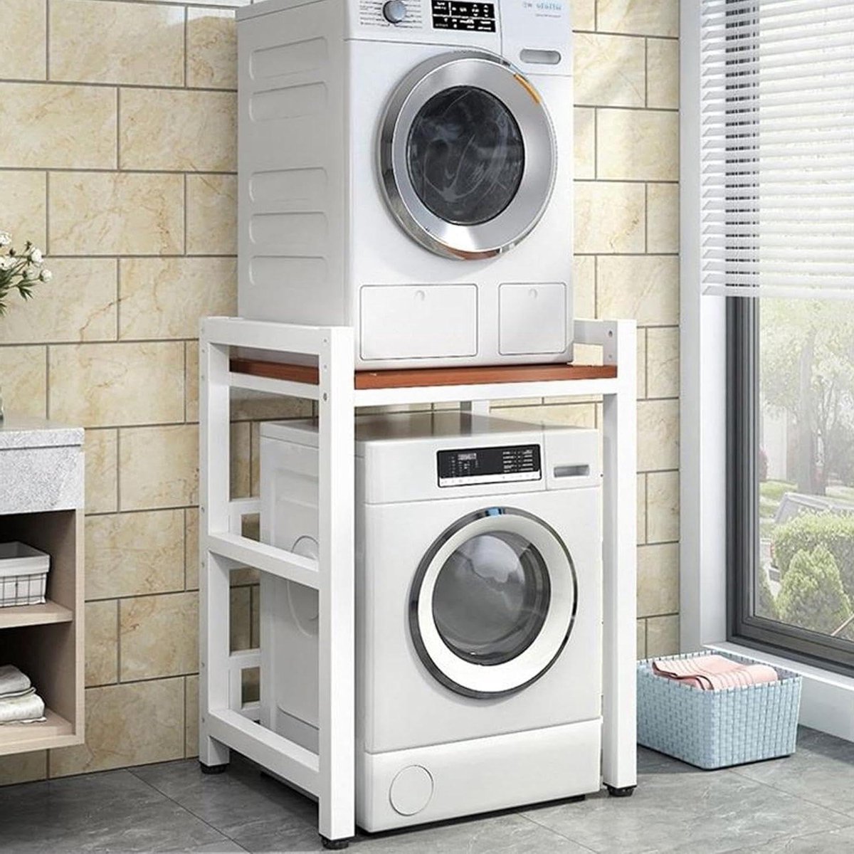Wasmachine Plank - Drogerrek Boven - Ruimte Besparen - In Hoogte Verstelbaar - Tot 400 kg - Wit