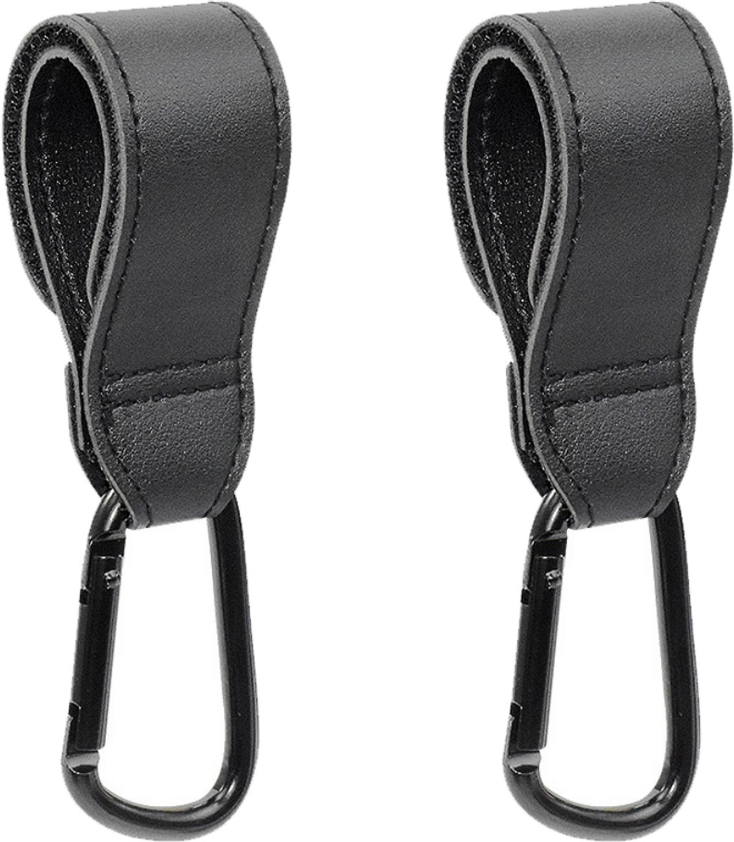 TOVBMUP Kinderwagen tassenhaakjes - Haakjes voor tassen - Buggy haakjes - Extra stevig - Leather - Zwart - Set van 2