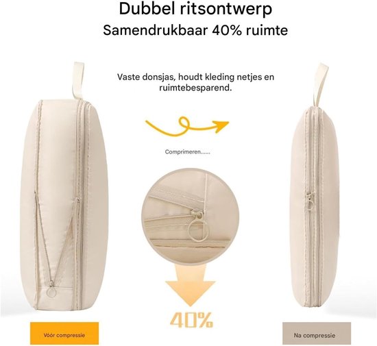 Compressie Packing Cubes - Reis Opbergzakken - Efficiënt Inpakken - Waterdicht Keperstof - 4 Stuks - Beige — afbeelding 5