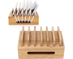 Houten laadstations voor meerdere apparaten, draagbare desktop dock station lader houder organizer voor mobiele telefoons, tablets, oortelefoon, horloge