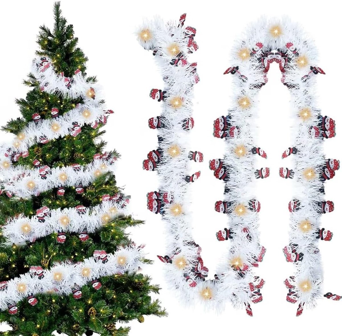 Lange Lametta Slingers voor Kerst, 500 cm, LED Verlichting, Warme Lichtdecoratie voor Kerstboom en Feestdagen