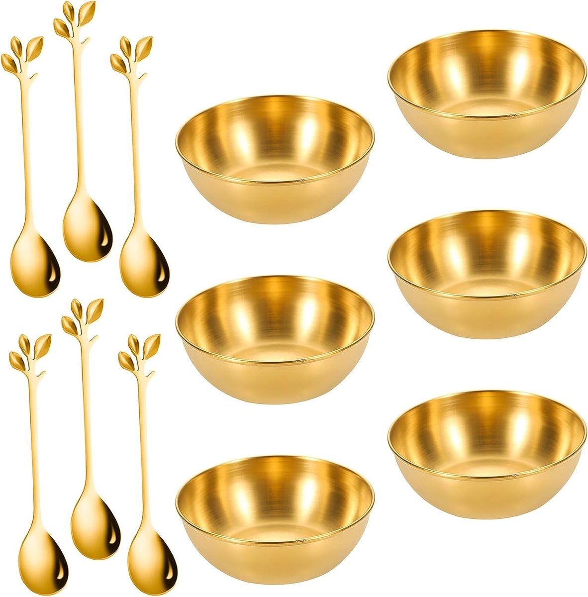 Set van 6 Gouden Dipkommen van RVS met Lepels - Perfect voor Sauzen, Snacks en Dips