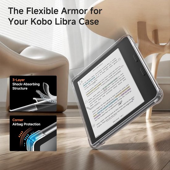 Kobo Libra Colour Hoesje - E-reader Cover - Bescherming E-reader - Verstevigde Hoeken - 7 inch - Waterverf Strik van Kobo — afbeelding 4