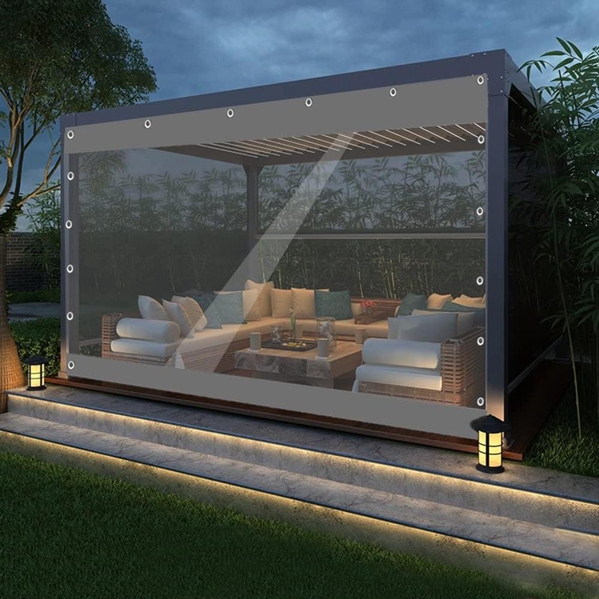 Transparant Zeil - Afdekzeil Tuinzeil - Buitenruimte Beschermen - Waterdicht PVC Materiaal - 2.4x4m - Grijs Transparant