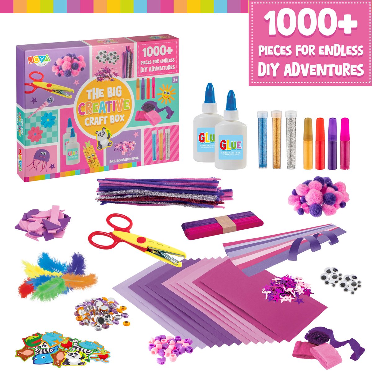 Joya Creative Knutselpakket Meisjes 1000+ - Knutselset met Inspiratieboekje - Knutselpakket voor Creatief Knutselen - Pipe Cleaners, Pompoms, Glitter - Knutselkoffer — afbeelding 6
