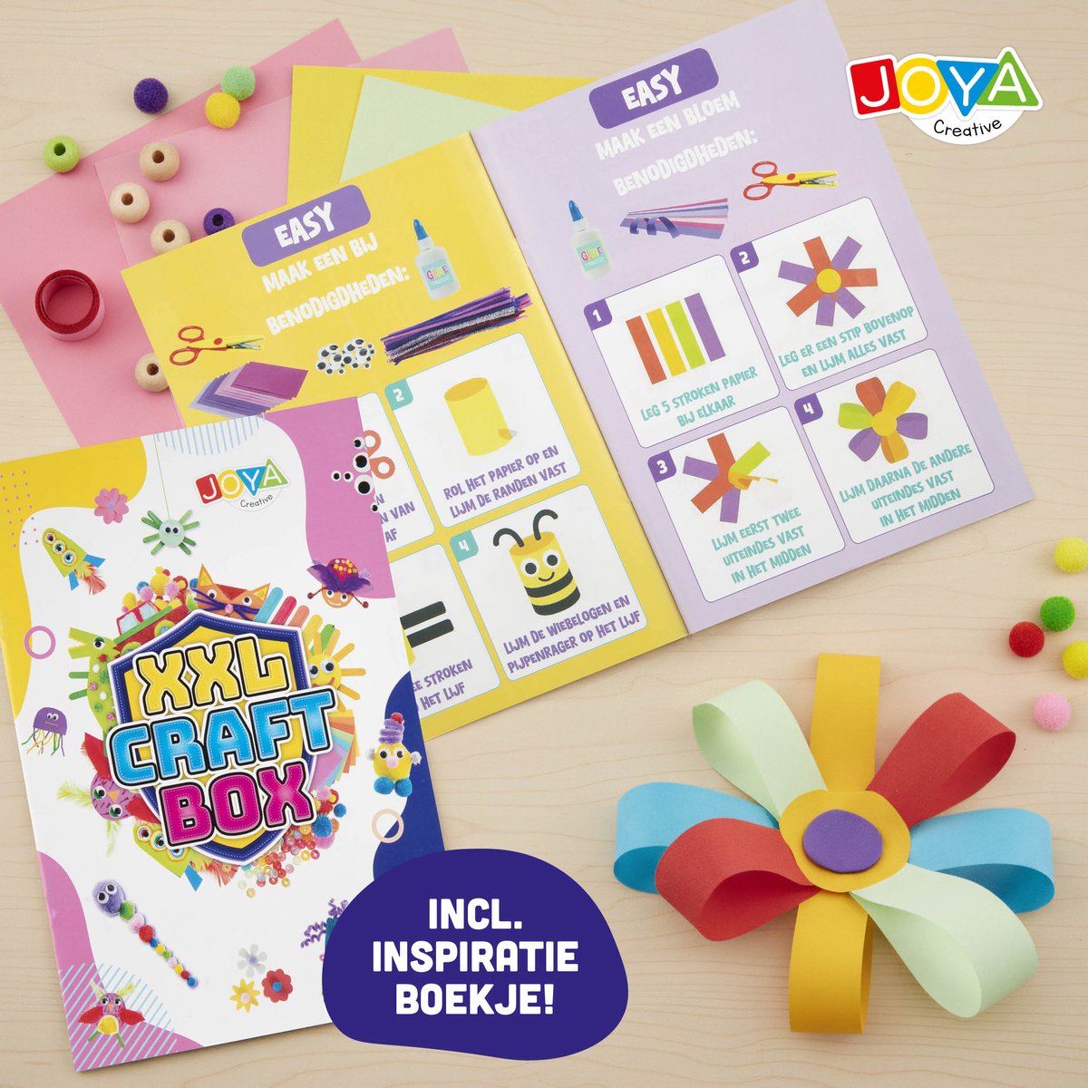 Knutseldoos XXL - 1500+ Knutselitems - Knutselpakket voor Kinderen - Inclusief Inspiratieboekje, Glitter, Vilt, Pijpenragers, Foam, Stempels & Veilig Scharen - Creatieve Knutselkoffer 3+ Jaar - Joya Creative — afbeelding 9