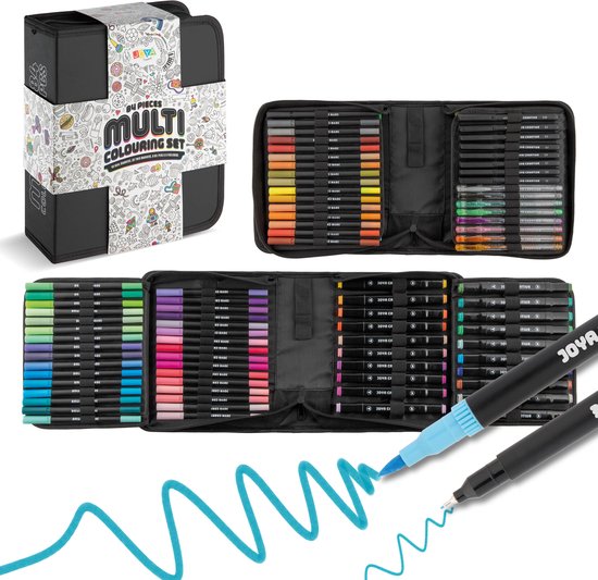 Stiften Set voor Volwassenen 84 stuks - Opbergwallet - Twinmarkers - Alcohol markers - Brushpennen - Fineliners - Gelpennen - Makkelijk opbergen - Joya Creative