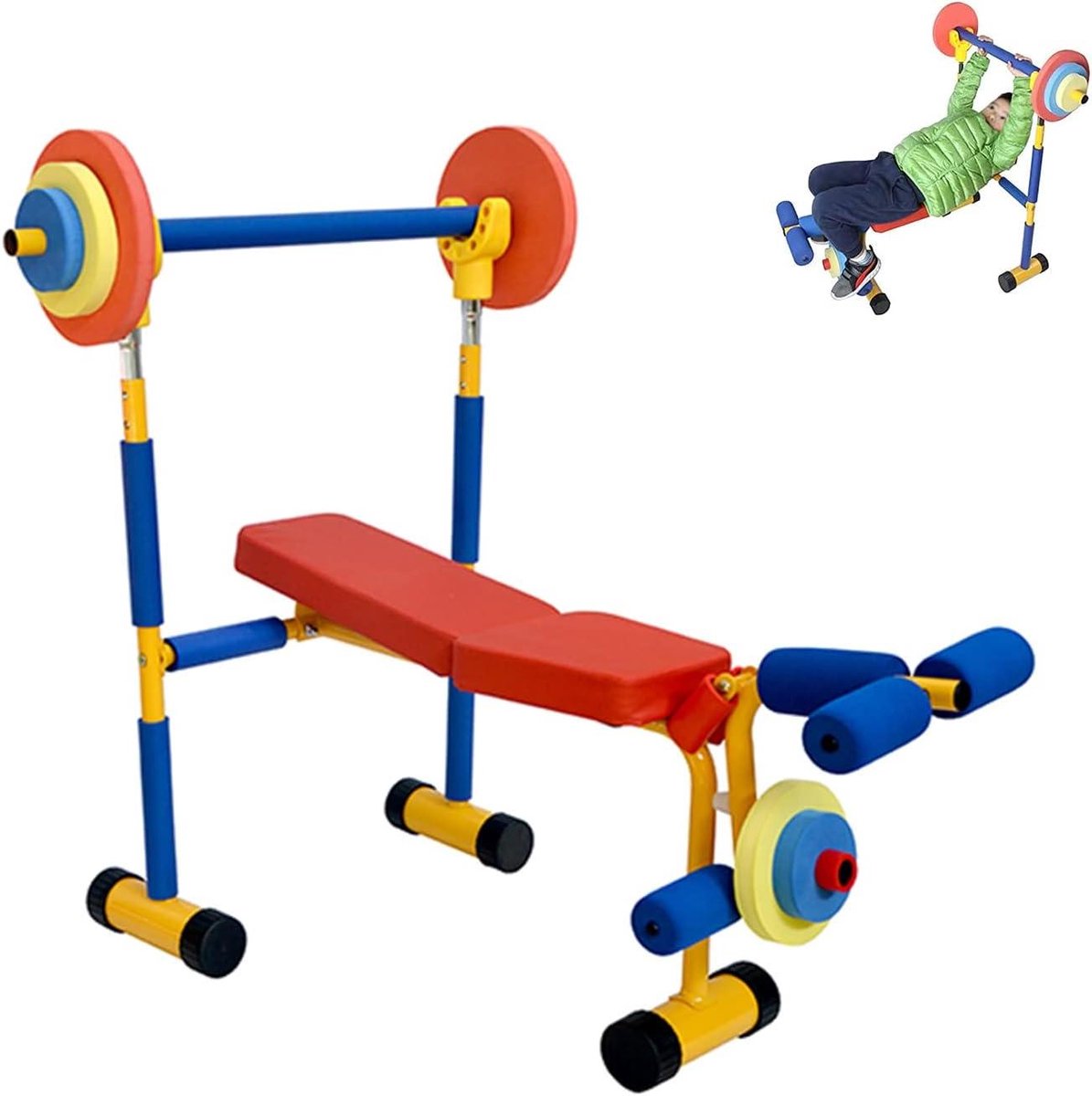 Kinder Trainingsbank - Peuter Fitness Set - Binnen Buiten Sport - Stevig Gepoedercoat Staal