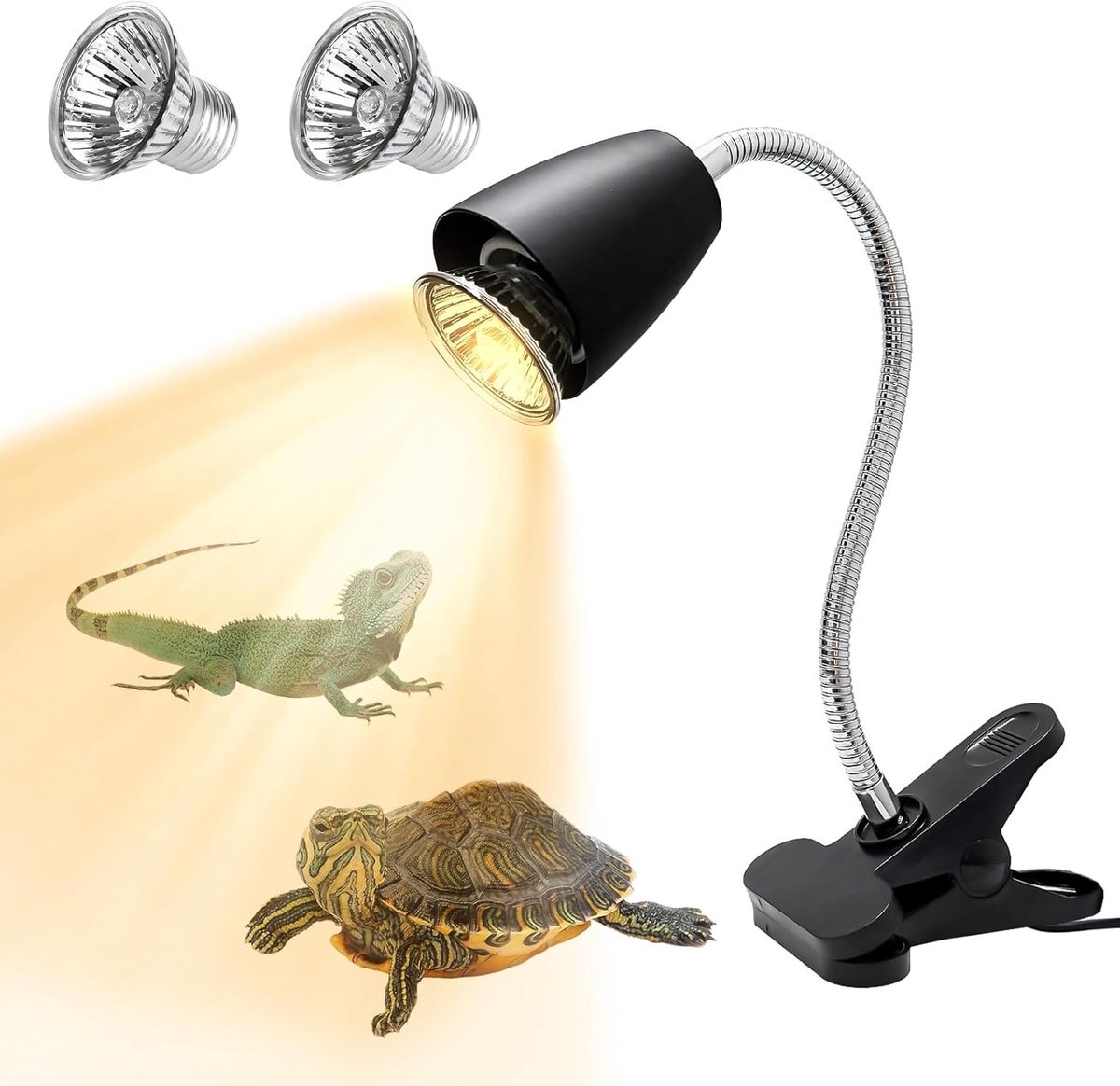 Turtle Heat Lamp voor Aquariums en Terrariums - 2x 50W UVA + UVB Verlichting, Draaibare Clip en Dimmer voor Reptielen en Amfibieën