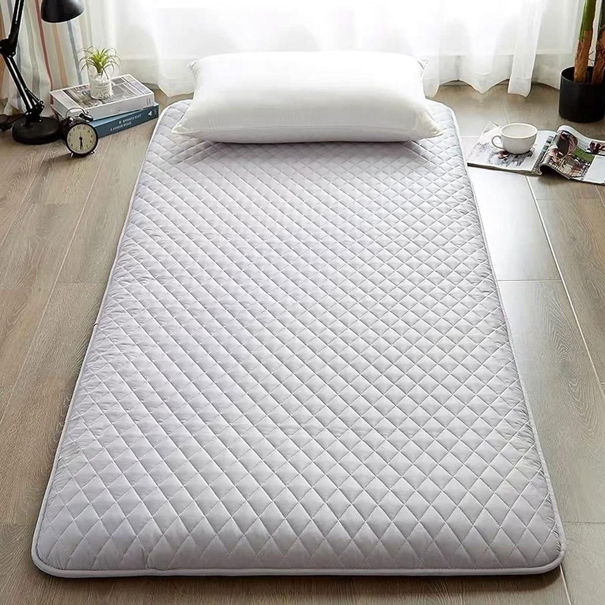 Japanse vloermatras - Opvouwbare futon - Comfortabel slapen - Dikke ondersteuning - 90 x 200 cm - Grijs