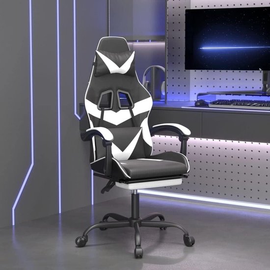 Gaming Stoel - Gamer Fauteuil - Comfortabel Gametijd - Verstelbare Rugleuning - 131 cm Hoog - Zwart Wit — afbeelding 2