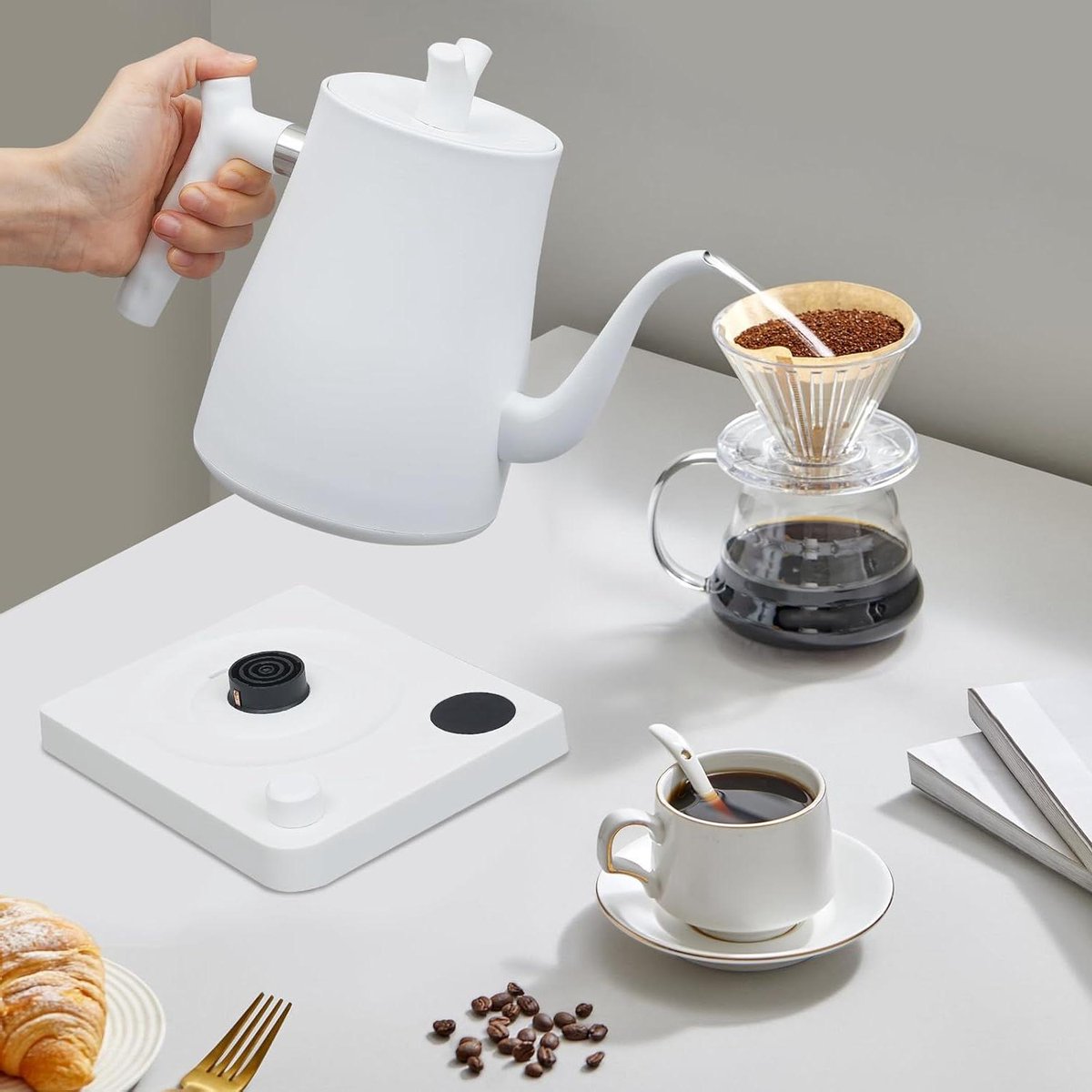 Waterkoker Zwanenhals - Elektrische Ketel - Koffie en Thee - Instelbare Temperatuur - 1.0 liter - Wit