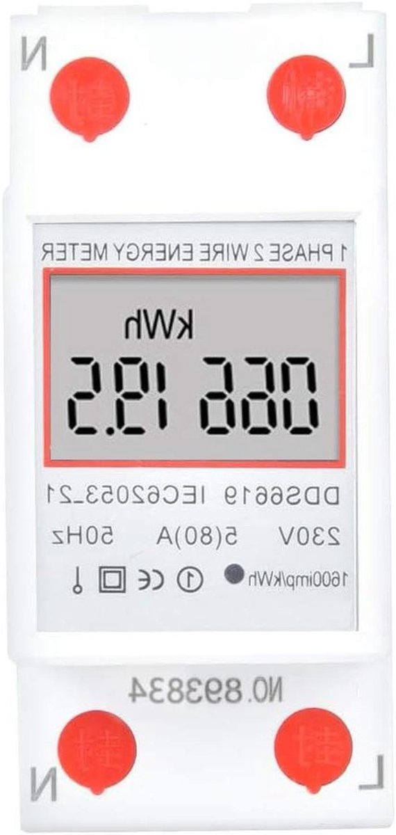 Eenfasige Elektriciteitsmeter - Digitale Wattuurmeter - Energieverbruik Meten - DIN-railmontage - 5A tot 80A - Wit