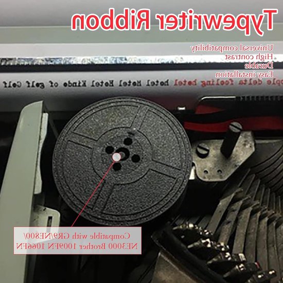 Typewriter tape voor Seiko typemachines, dubbele spoel, 5 m twee-kleurig nylon (rood en zwart) voor precisie en duurzaamheid — afbeelding 4
