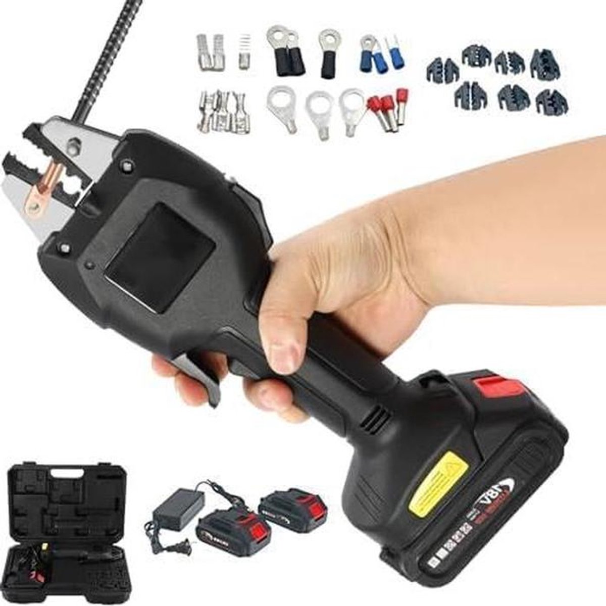 Elektrische Krimptang - Krimptang Set - Kabels Verbinden - Hydraulisch Systeem - 05-50 mm² - Zwart