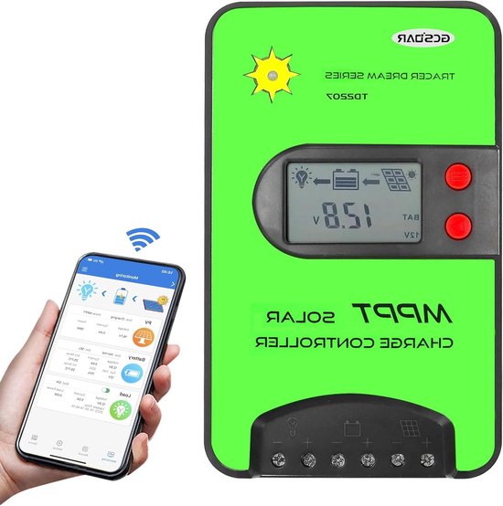 MPPT Laadregelaar - Zonnepaneel Regelaar - Batterij Opladen - Geavanceerde MPPT Technologie - 20A 12V 24V - Groen