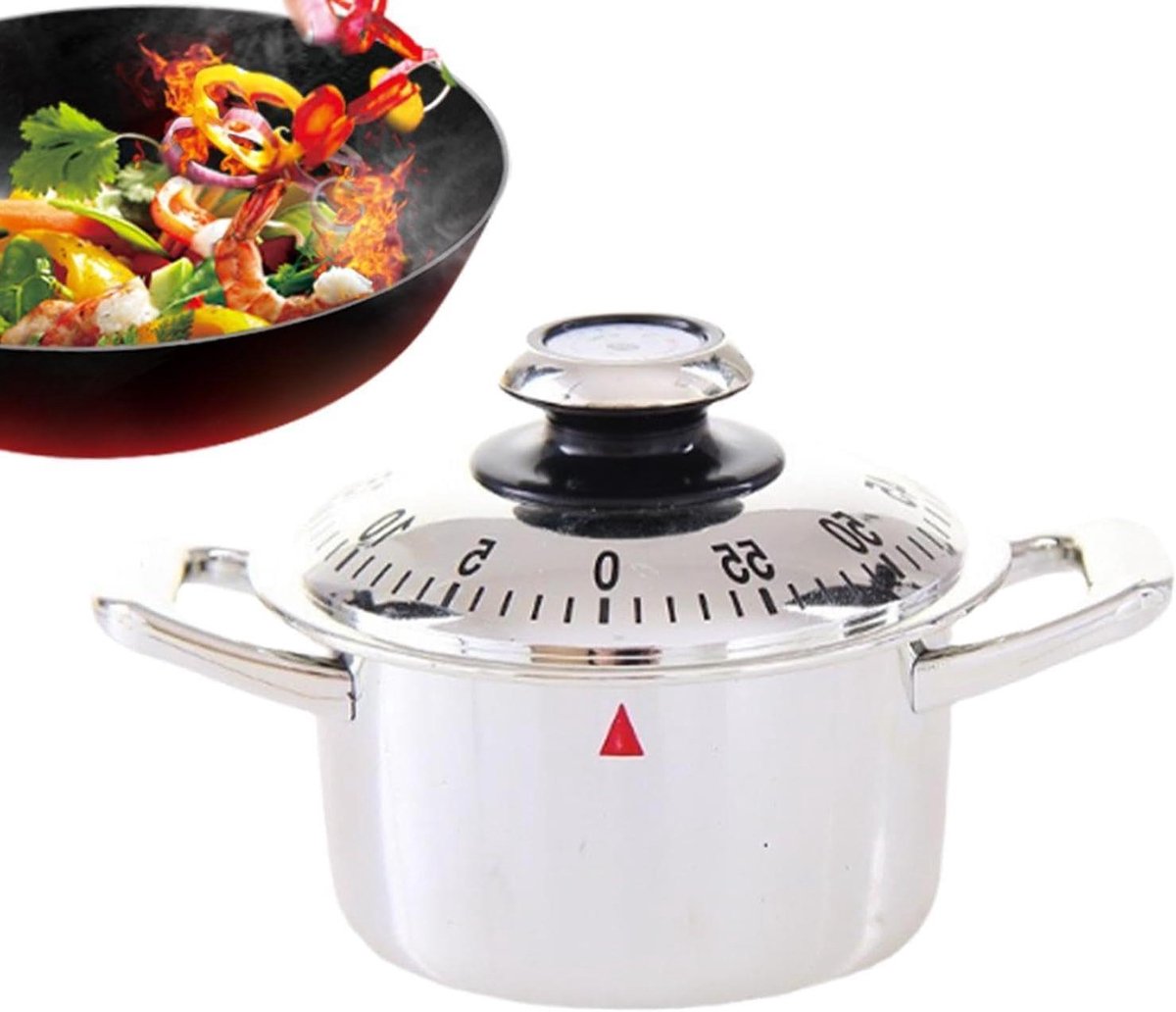 Kookwekker - Timer Keuken - Koken & Bakken - Mechanisch Alarm - 6 x 11 x 6 cm - Zilver