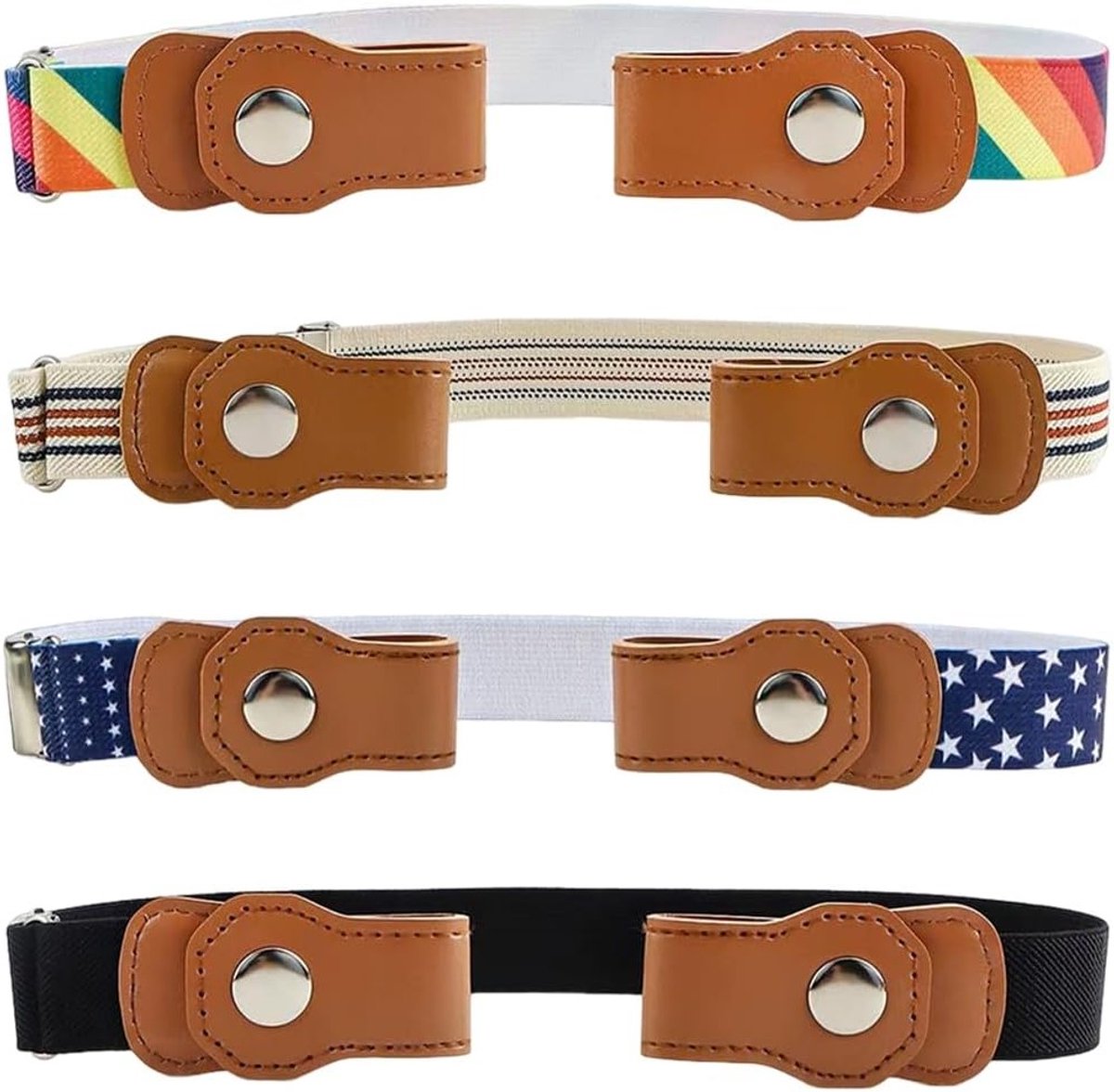 Set van 4 Elastische Kinderriemen, Verstelbare Stretchriem voor Kinderen, Ideaal voor Jongens en Meisjes, Geschikt voor Lengtes van 35-48 cm