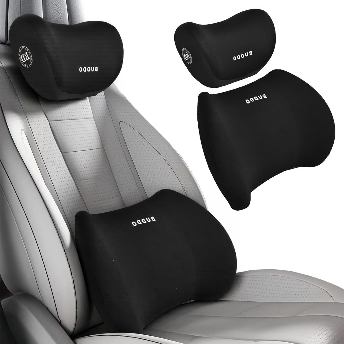 Ergonomisch Hoofdkussen voor Auto met Geheugenfoam en Lendensteun voor Nek- en Rugpijnverlichting