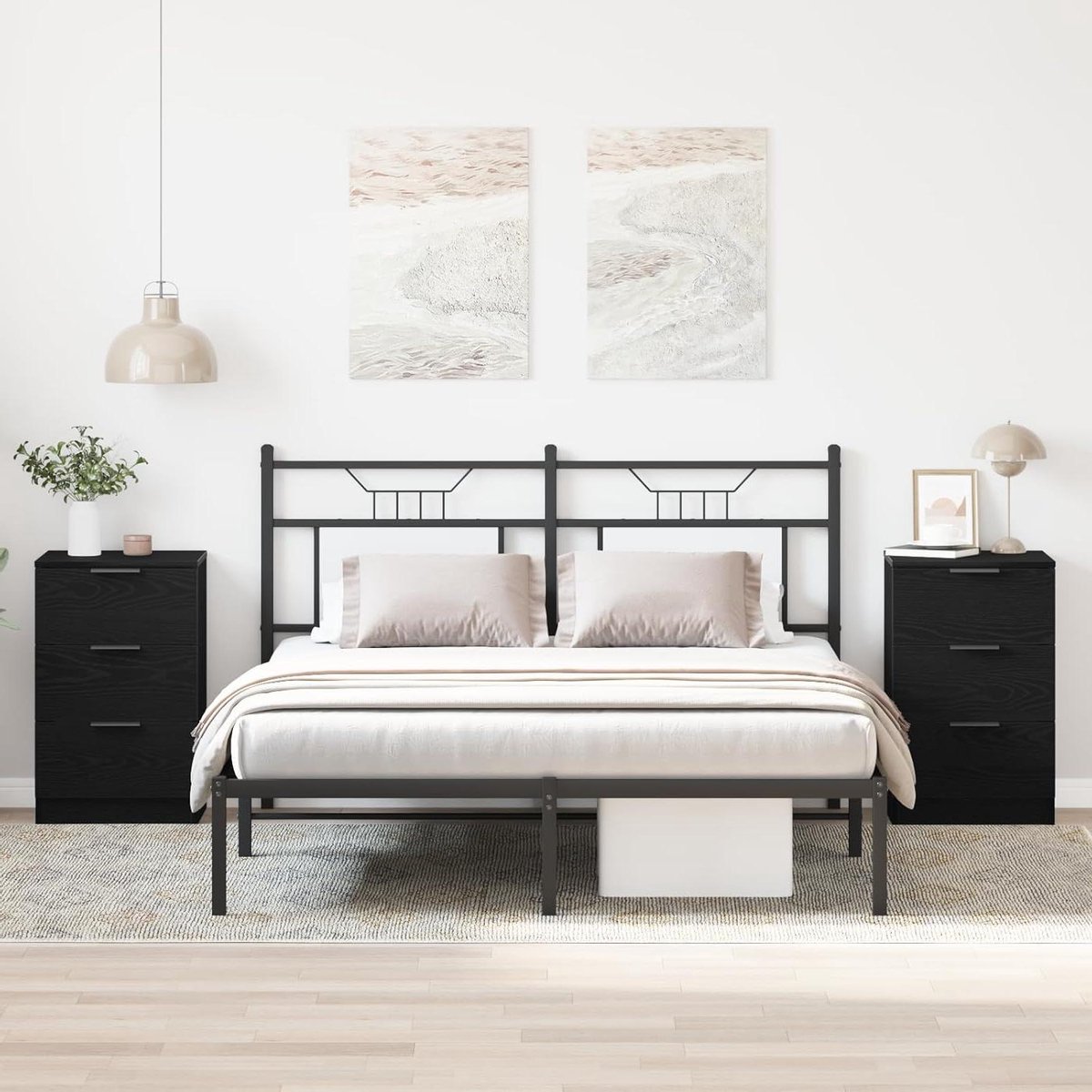 Nachtkastjes Set - Bijzettafels Slaapkamer - Opbergen Slaapkamer - Drie Laden - 40 x 65 x 65 cm - Zwart Eiken