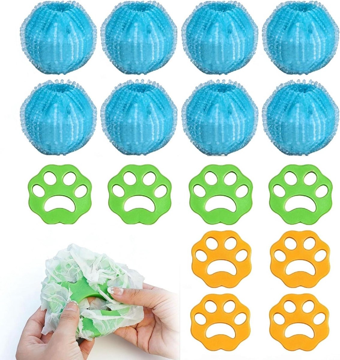 Herbruikbare Haarverwijderaars - Wasmachine Ballen Pluis - Kleding Wassen - Efficiënte Haren Vangst - 16 stuks - Blauw
