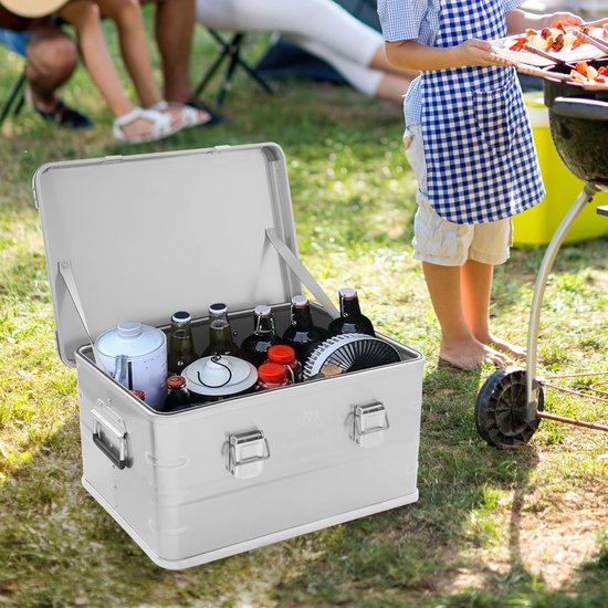 Opbergdoos Aluminium - Aluminium kist - Camping organiseren - Afsluitbaar met deksel - 50 liter - Zilver — afbeelding 2