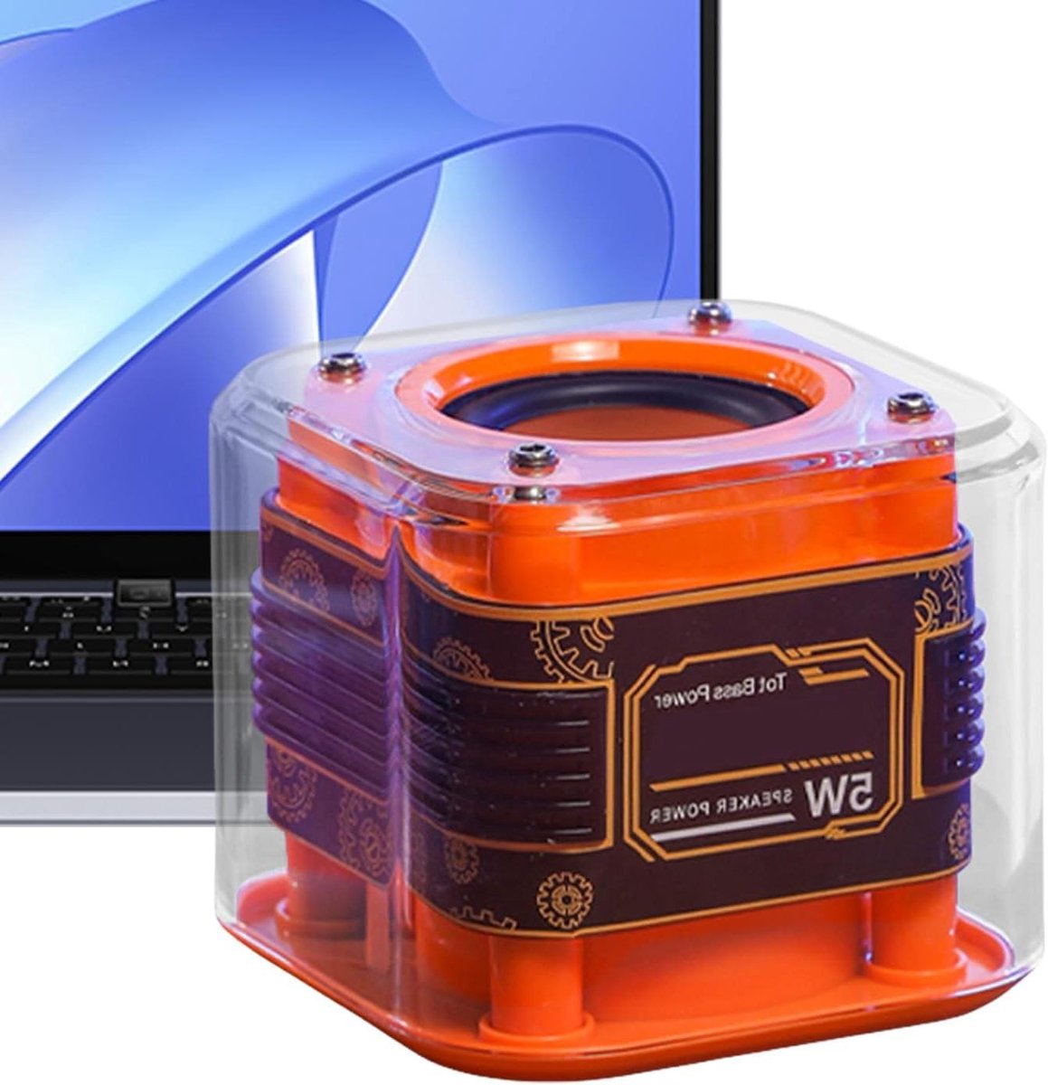 Transparante Speaker - Draagbare Subwoofer - Reisgeluid - 360 Surround Sound - 8 x 8 x 8 cm - Oranje