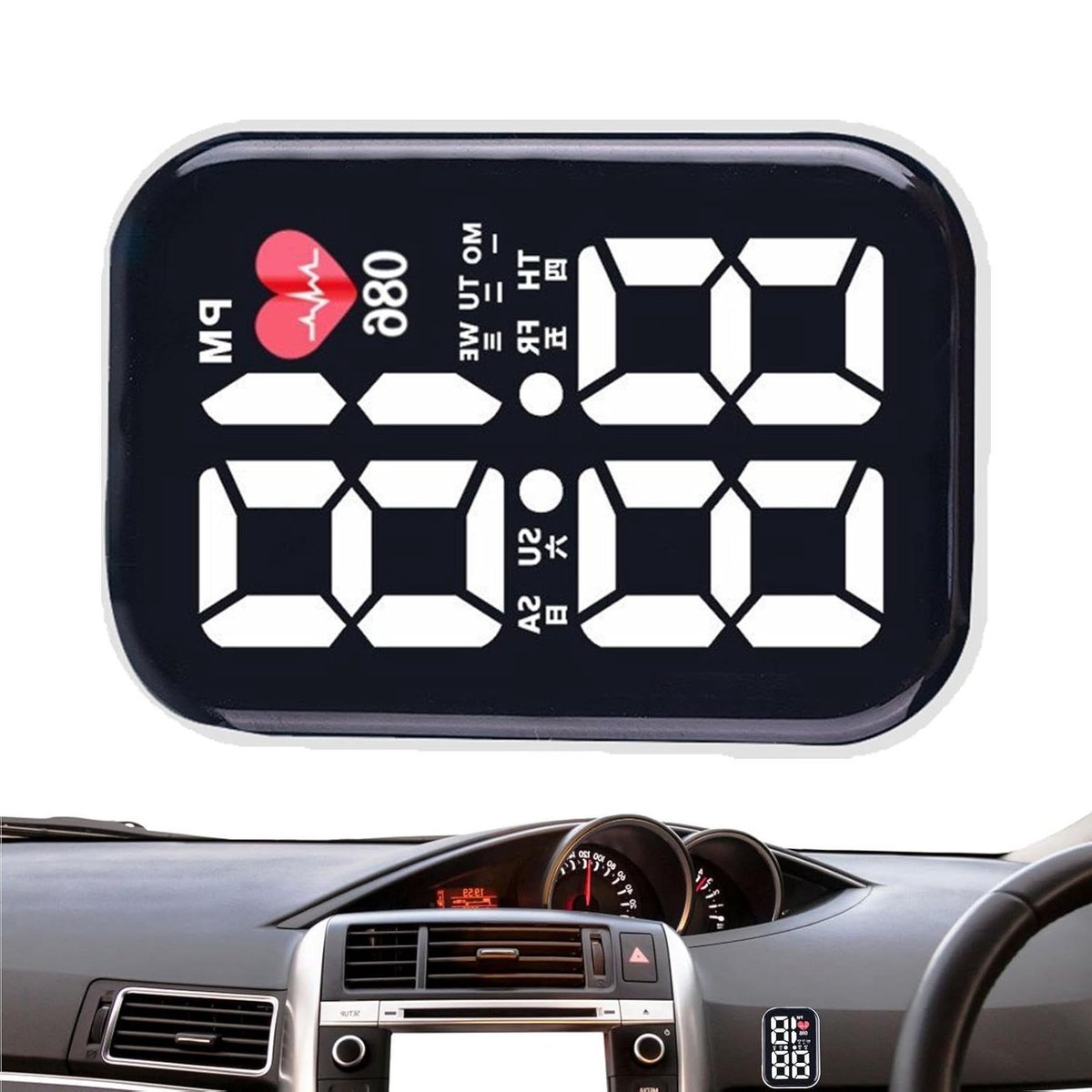 Digitale Autoklok - Mini Klok Dashboard - Tijd Weergeven - Spatwaterdicht Ontwerp - 5 cm - Zwart