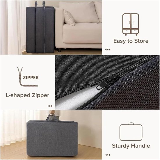Vouwmatras Tweepersoons - Opvouwbaar Matras Gastenmatras - Comfortabel Slapen - Traagschuim Laag - 152 cm Dikte - Grijs — afbeelding 2