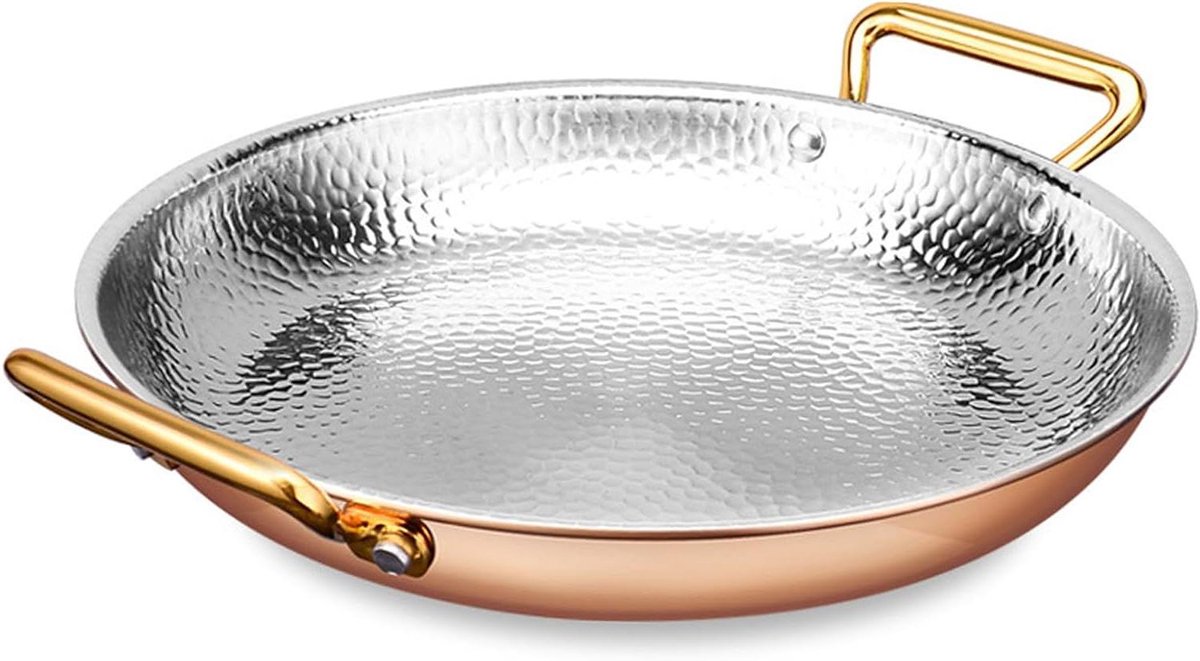 Paella Pan - Koekenpan Zeevruchten - Koken en Serveren - Dubbele Handgrepen - 30 cm - Roségoud