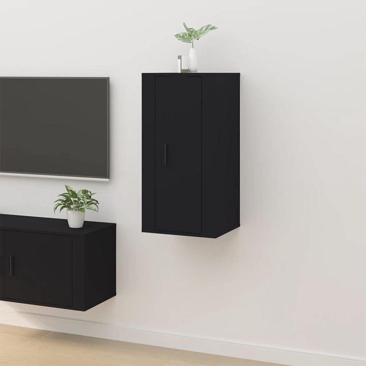 TV-wandkast - Onderkast Televisie - Opbergen Woonkamer - Wandmontage - 40 x 34.5 x 80 cm - Zwart