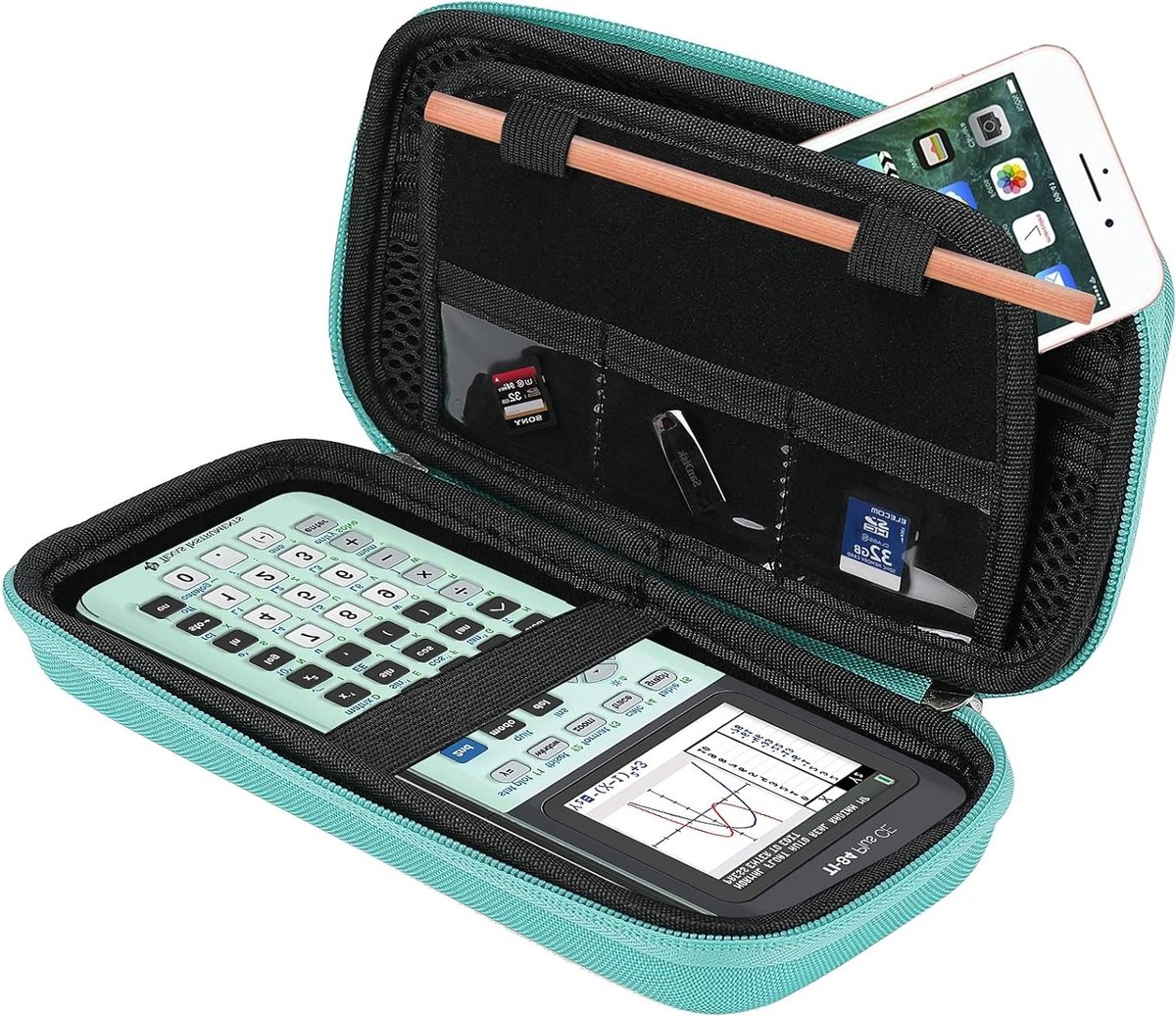 Draagbare Hard Case voor Grafische Rekenmachines - Beschermende Tas voor TI-84, TI-83, TI-85, TI-89 en TI-82 Plus/C CE - Mint Groen en Duurzaam Ontwerp