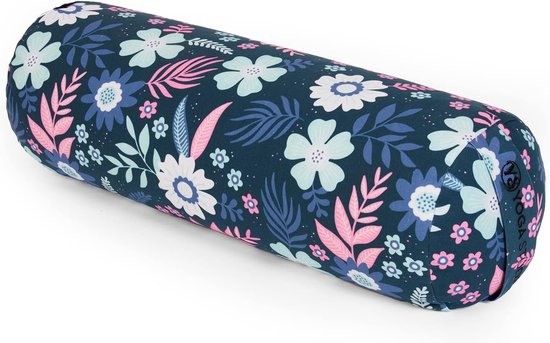 Yoga Bolster - Meditatiekussen Yogakussen - Ontspannend Stretchen - Biologische Boekweitvulling - 23cm x 61cm - Blauwe Bloemen — afbeelding 4