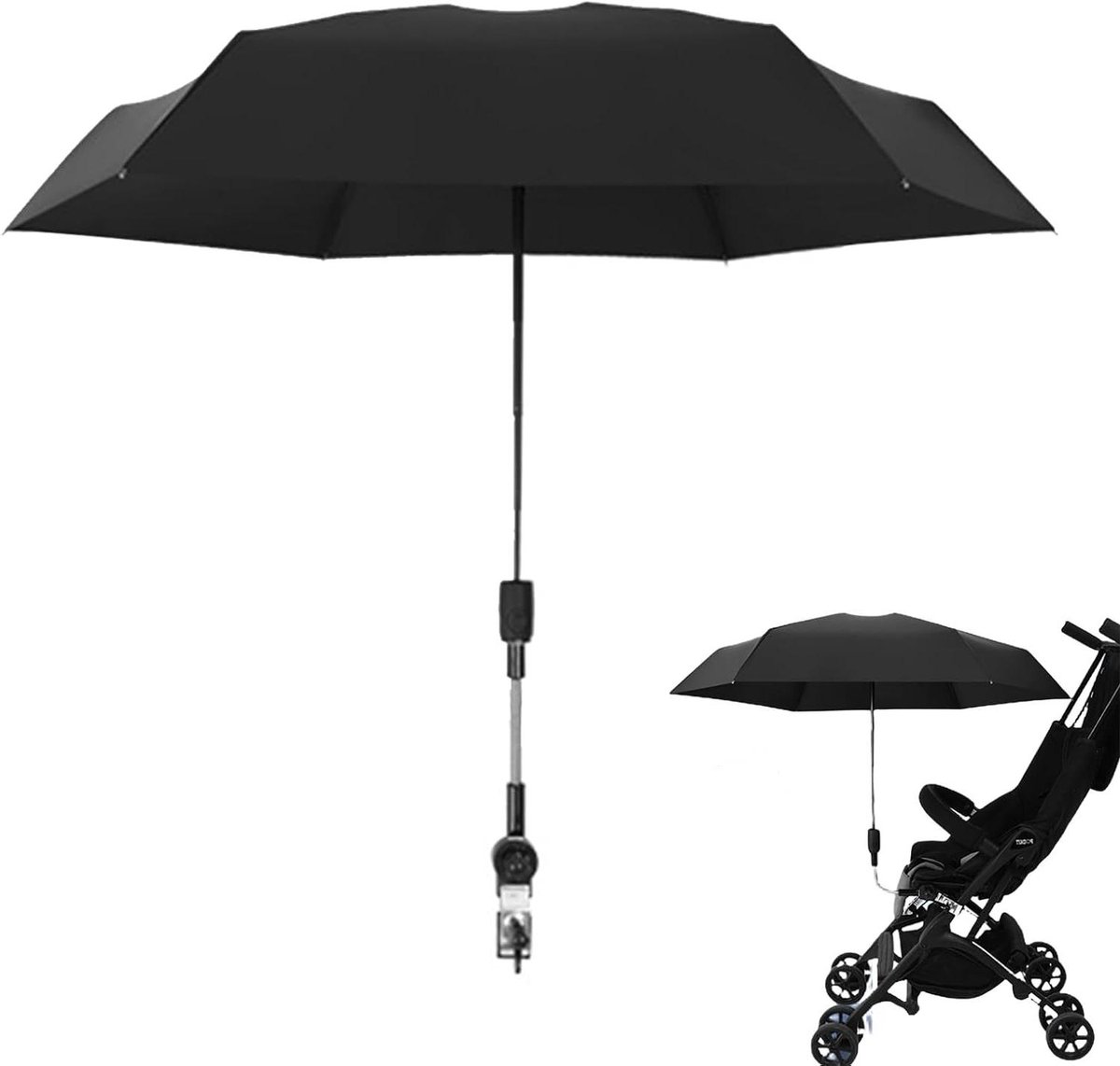 Kinderwagen Parasol - Baby Zonnescherm - Baby Beschermen - 360 Graden UV-Bescherming - 90cm Diameter - Zwart