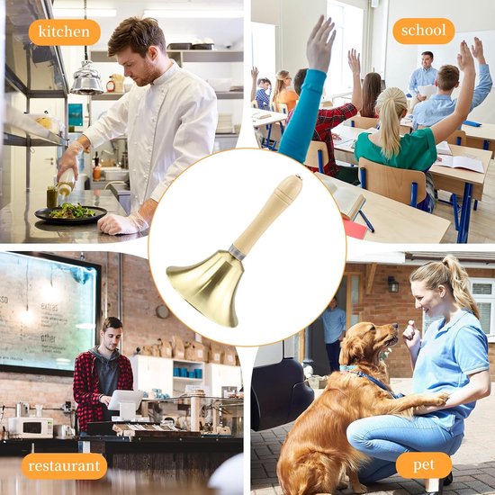 ONF3 - Gouden Bell - Handbel met Houten Handgreep - 15 cm Massief Messing - Geschikt voor School Kerk en Bruiloft - Elegante Geluidservaring — afbeelding 4