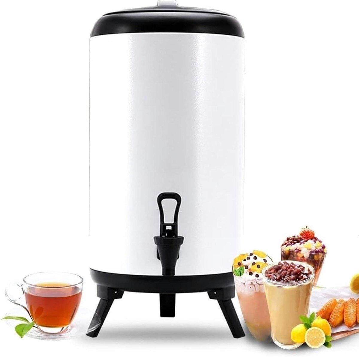 Waterketel met Kraan - Isolatiekan Dranken - Dranken Warm Houden - Dubbele Laag RVS - 8 liter - Wit
