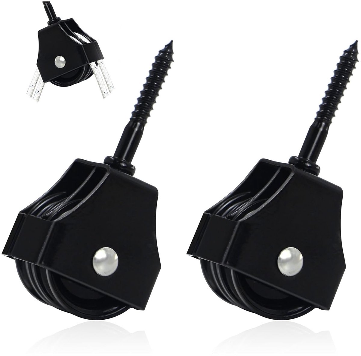 Umlenkrolle voor Kabel met Schroeven - Dubbele Kabelrol voor Fitness en DIY Gym Apparatuur, Ideaal voor Kabeltakels en Oefeningen (Zwart, 2 Stuks)